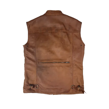 Men’s Multi Pocket Brown Leather Vest
