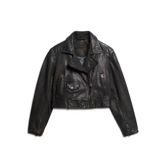 Women Cropped Biker Leather Jacket