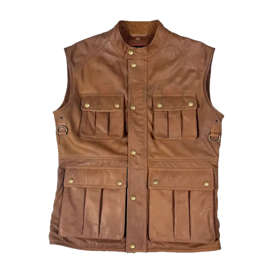 Men’s Multi Pocket Brown Leather Vest