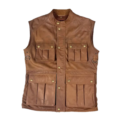 Men’s Multi Pocket Brown Leather Vest