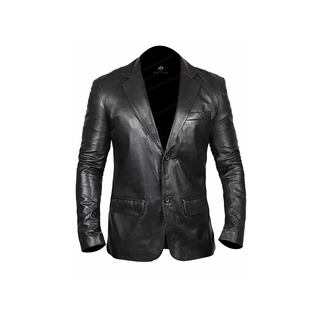 Men Distressed Leather Blazer