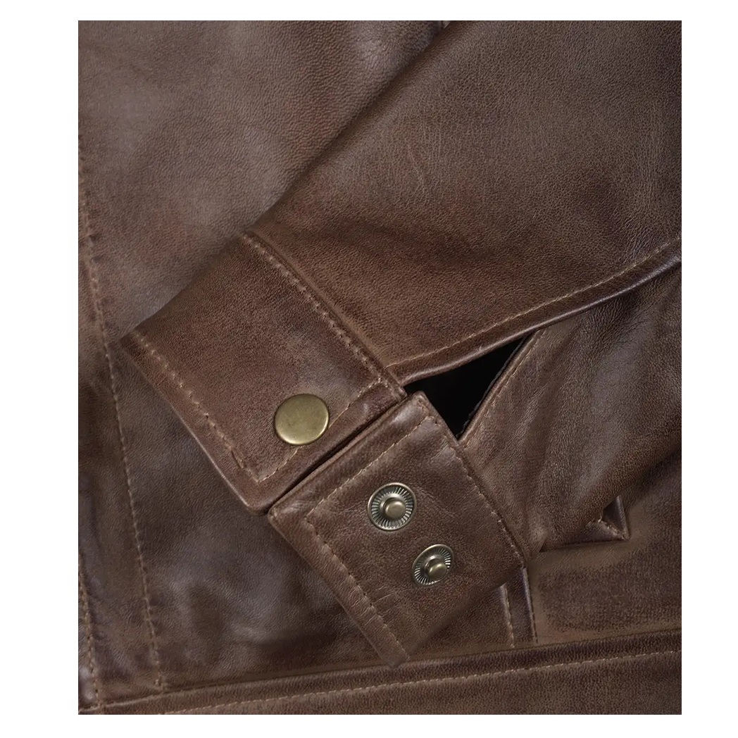 Reeves Mens Shirt Collar Brown Leather Jacket