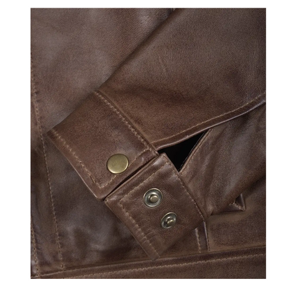 Reeves Mens Shirt Collar Brown Leather Jacket