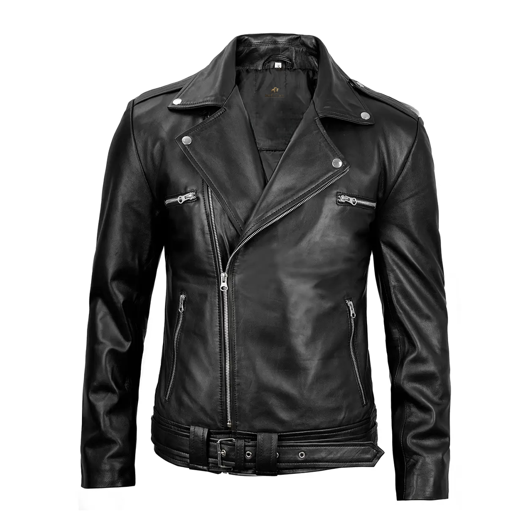 Men’s Black Leather Style Biker Jacket