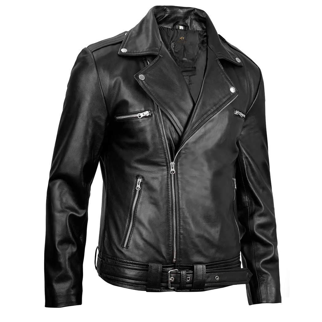 Men’s Black Leather Style Biker Jacket