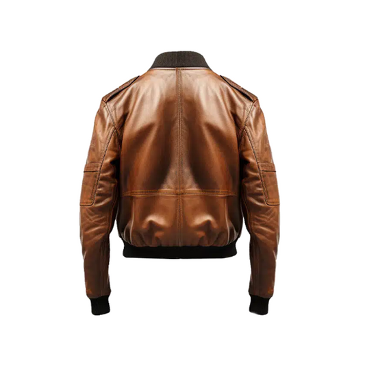 Men Distressed Brown Bomber Leather Jacket