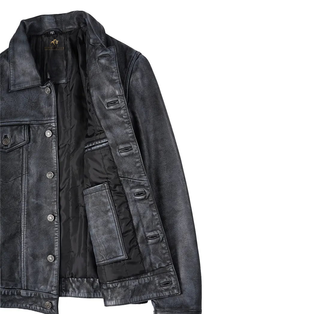 Men’s Real Leather Beige Trucker Jacket