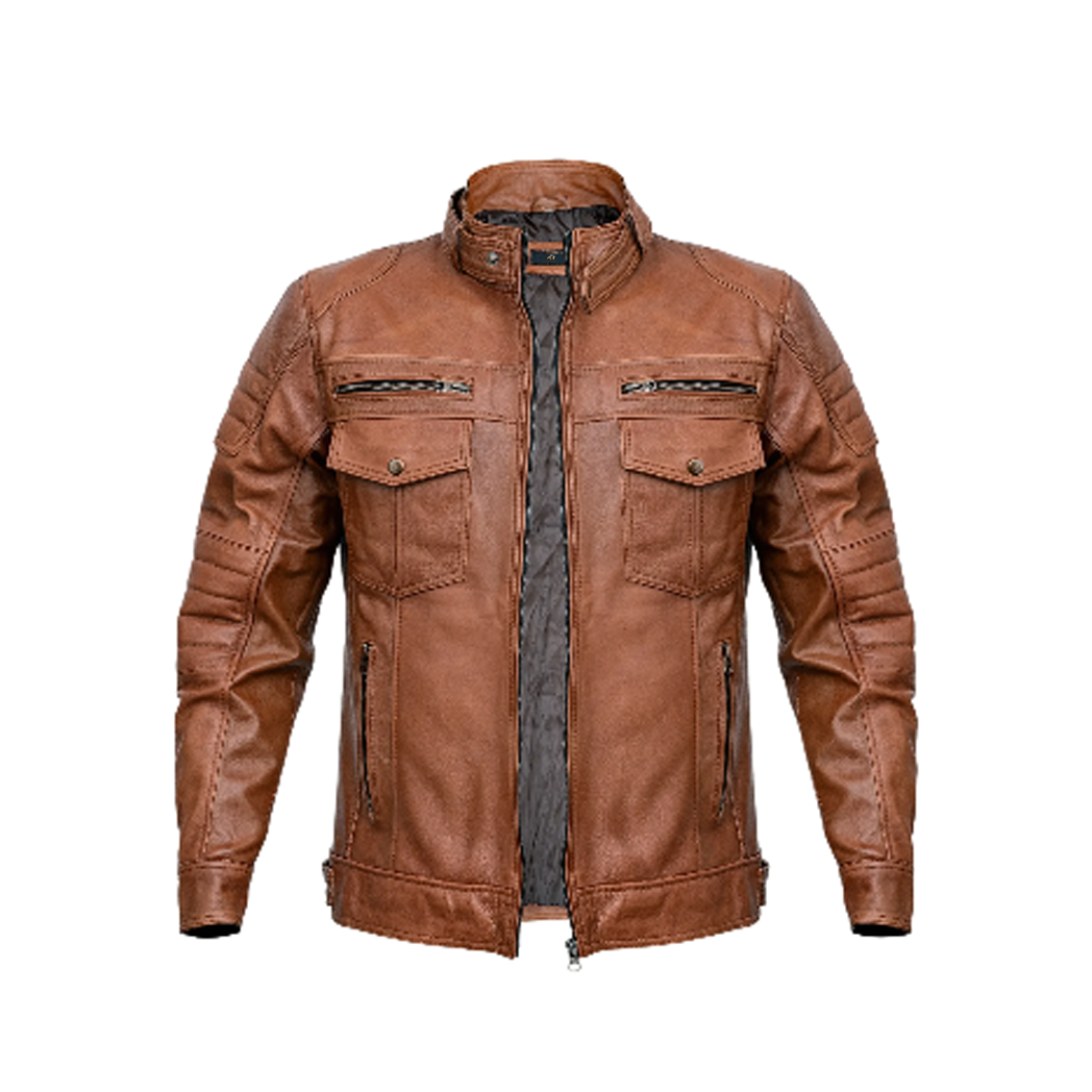 Mens Biker Brown Leather Jacket