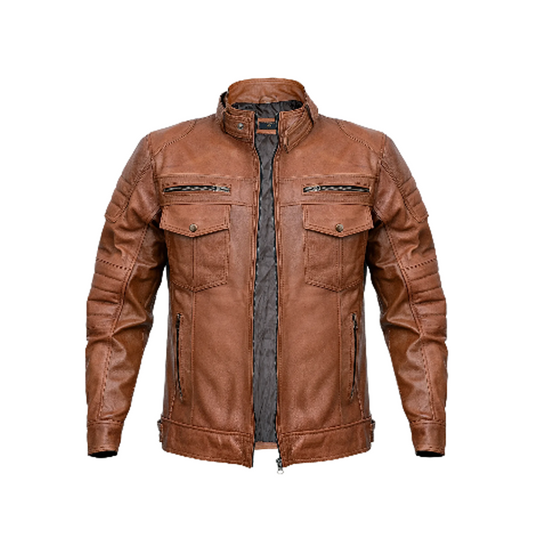 Mens Biker Brown Leather Jacket
