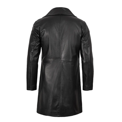 Men’s 3/4 Length Black Lambskin Leather Coat