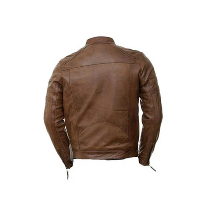 Men’s Brown Biker Style Moto Rugged Leather Jacket