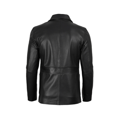 Men Two Button Black Leather Blazer Notch Lapel