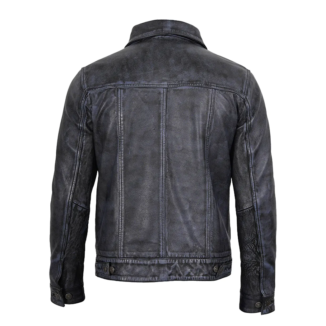 Men’s Real Leather Beige Trucker Jacket