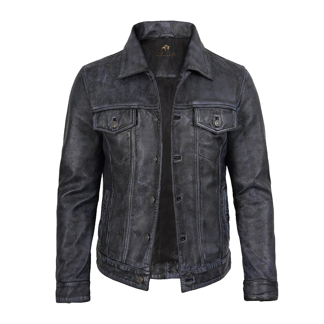 Men’s Real Leather Beige Trucker Jacket
