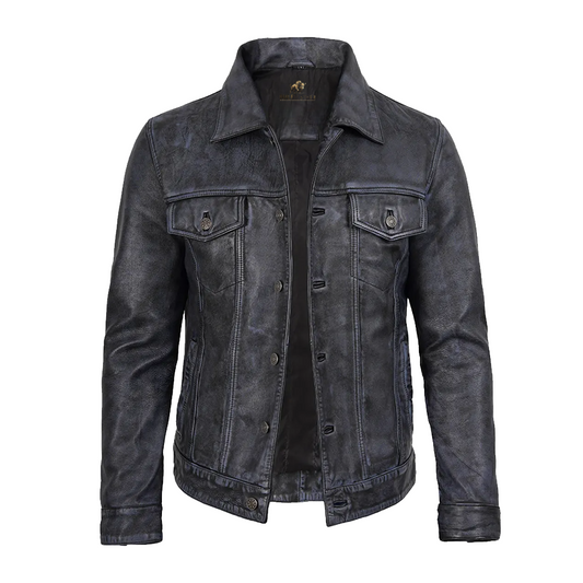 Men’s Real Leather Beige Trucker Jacket
