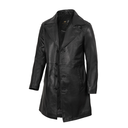 Men’s 3/4 Length Black Lambskin Leather Coat