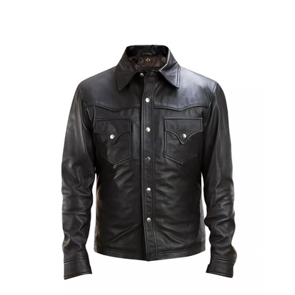 Black Mens Leather Shirt