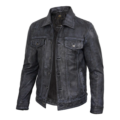 Men’s Real Leather Beige Trucker Jacket