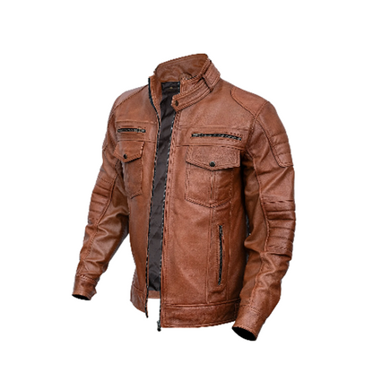 Mens Biker Brown Leather Jacket