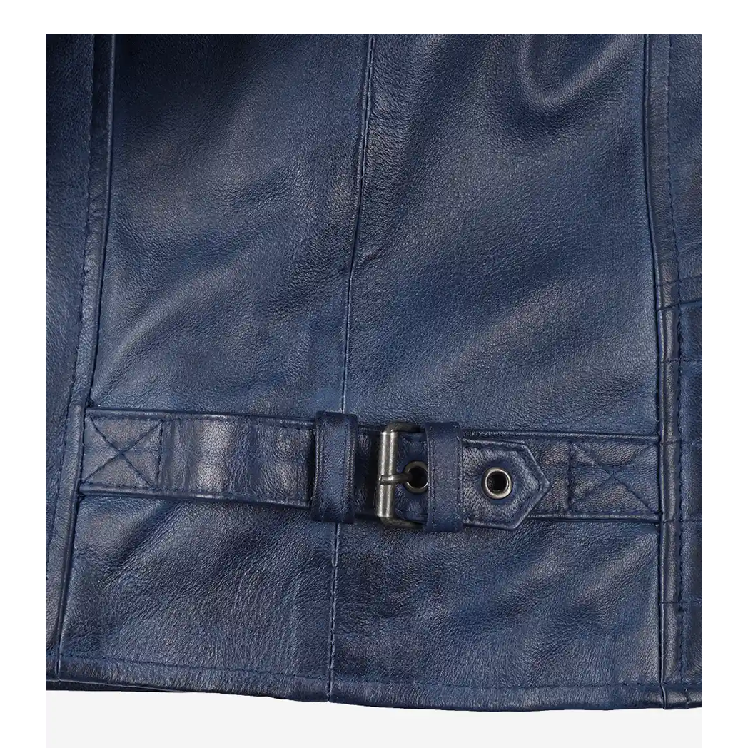 Mens Blue Waxed Biker Style Leather Jacket