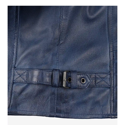 Mens Blue Waxed Biker Style Leather Jacket