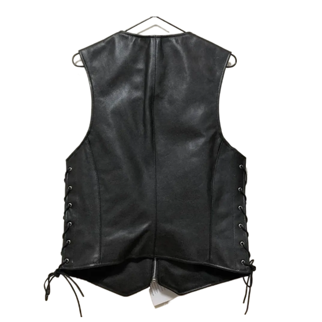 Mens Skeleton Black Leather Vest