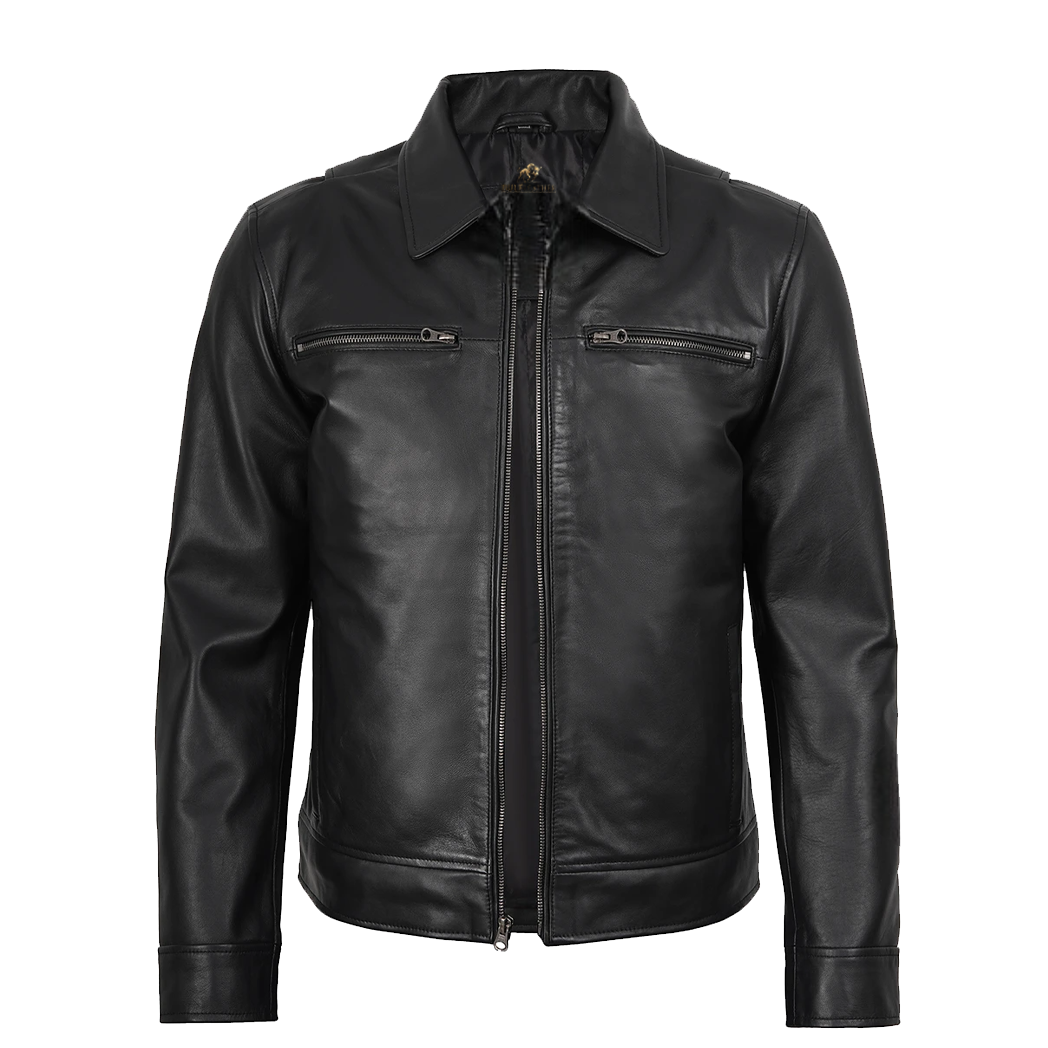 Men’s Harrington Style Black Leather Jacket