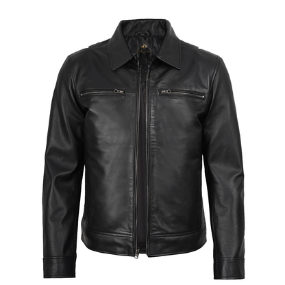 Men’s Harrington Style Black Leather Jacket