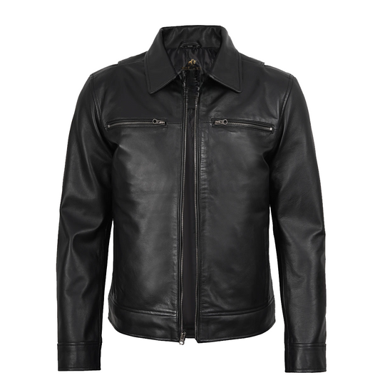 Men’s Harrington Style Black Leather Jacket