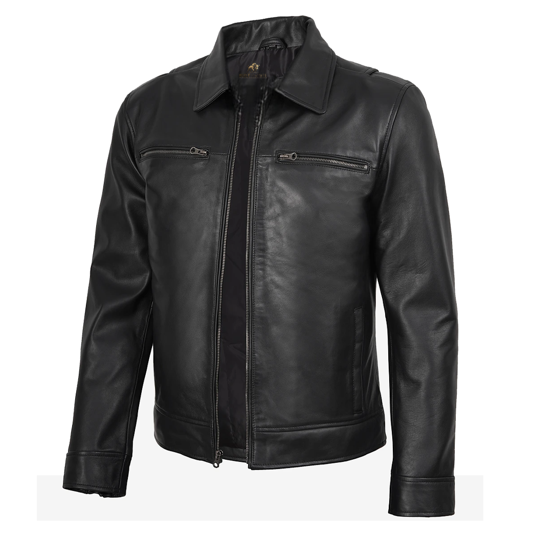 Men’s Harrington Style Black Leather Jacket