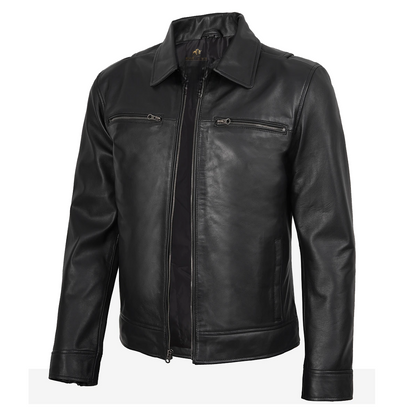 Men’s Harrington Style Black Leather Jacket