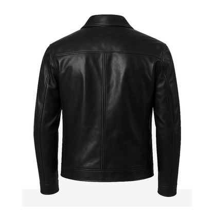 Men’s Shirt Style Collar Black Leather Jacket