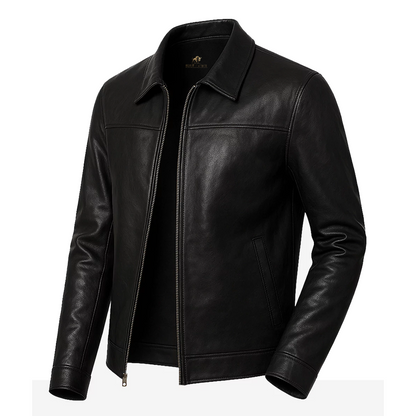 Men’s Shirt Style Collar Black Leather Jacket