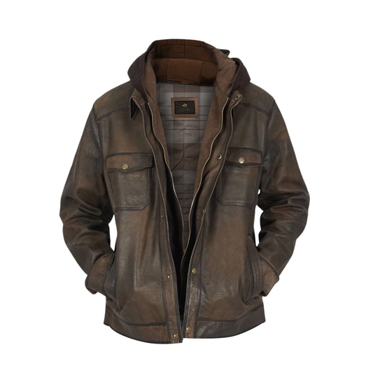 Mens Dark Brown Distressed Jacket