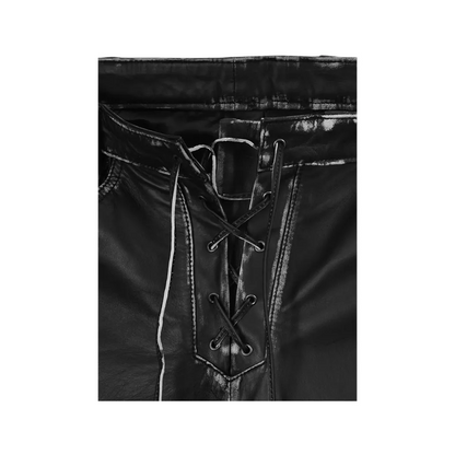 Womens Rubbed Black Leather Pants