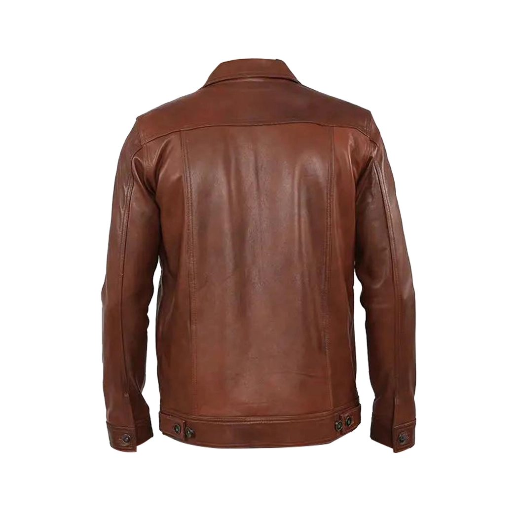 Mens Brown Shiny Stylish Collar Style Leather Jacket