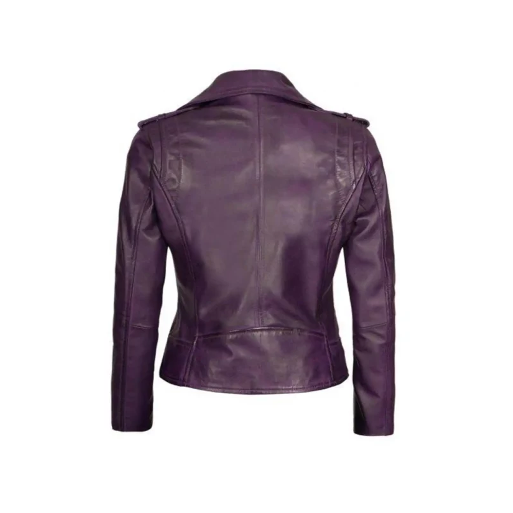 Women Purple Leather Moto Jacket
