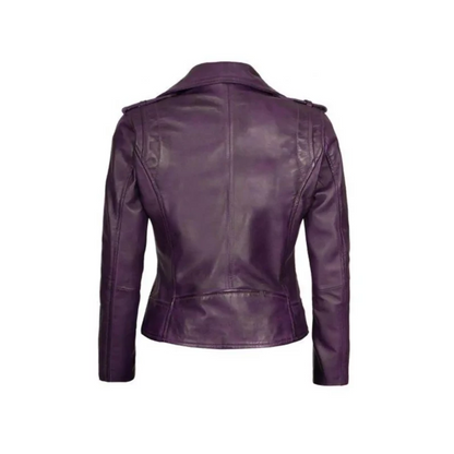 Women Purple Leather Moto Jacket