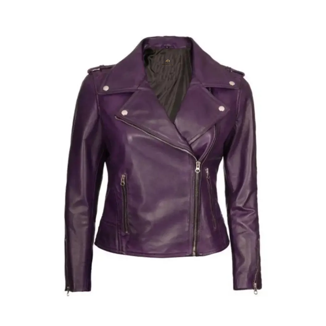 Women Purple Leather Moto Jacket