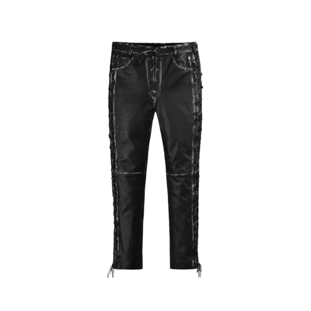 Womens Rubbed Black Leather Pants