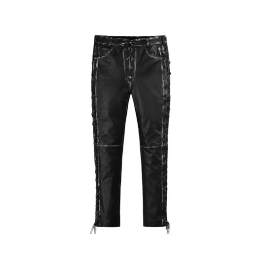 Womens Rubbed Black Leather Pants