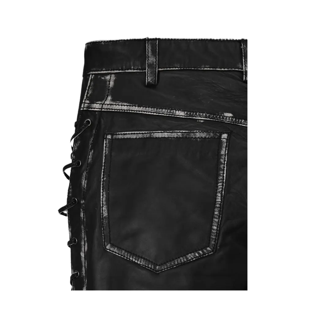 Womens Rubbed Black Leather Pants