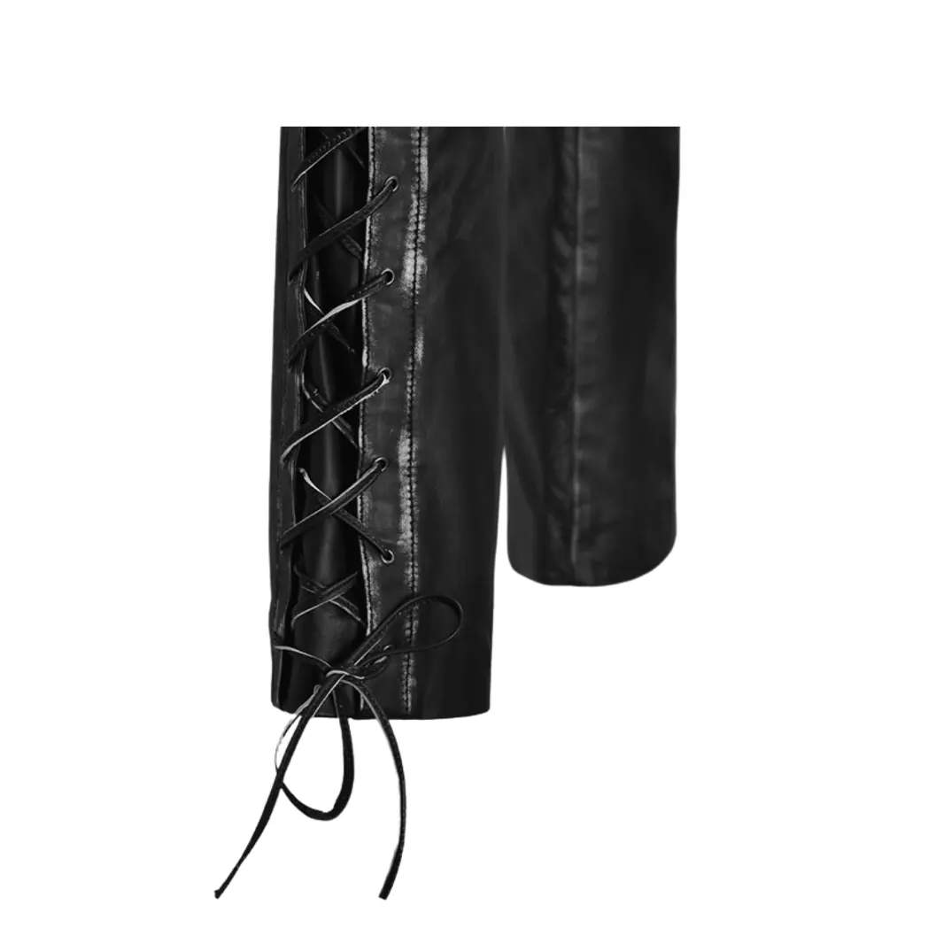 Womens Rubbed Black Leather Pants
