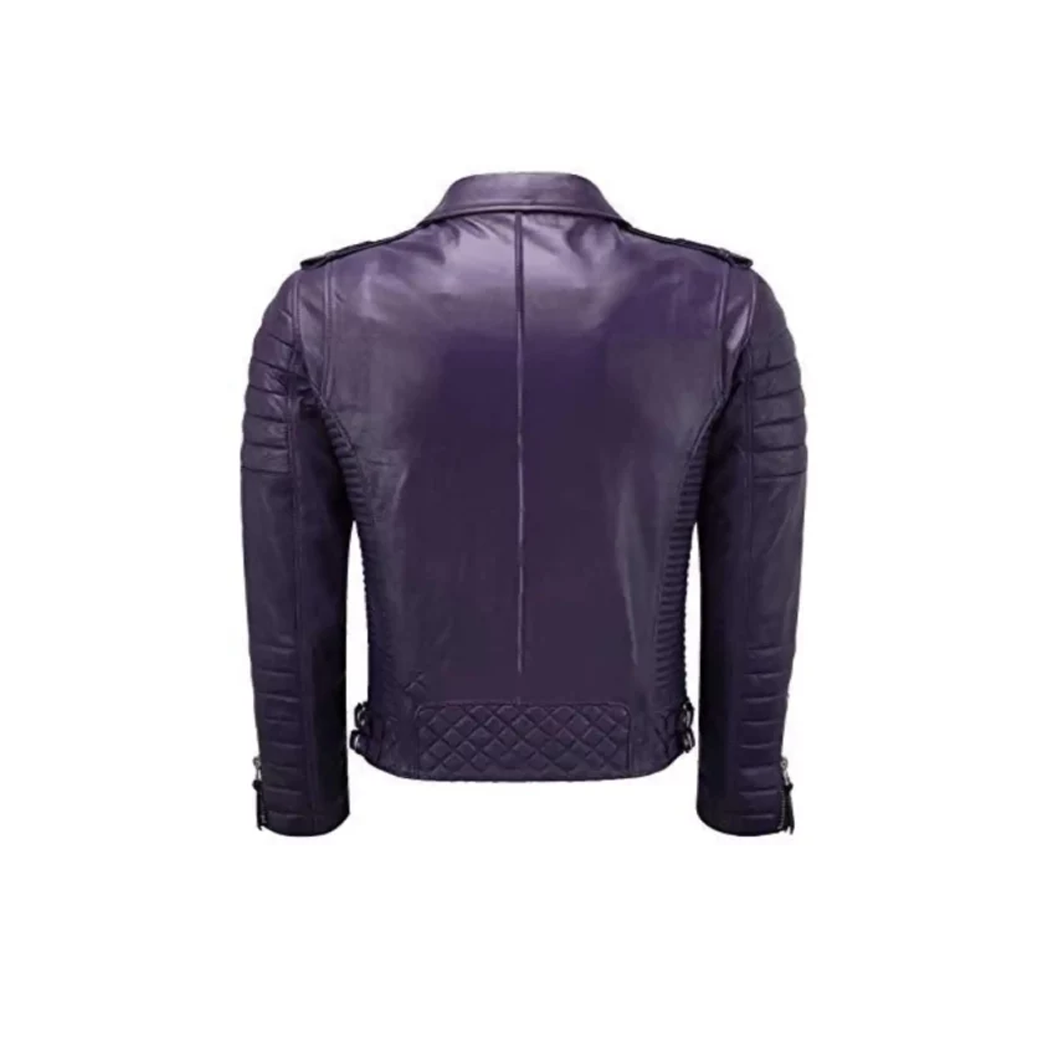 Women Purple Leather Quilted Jacket