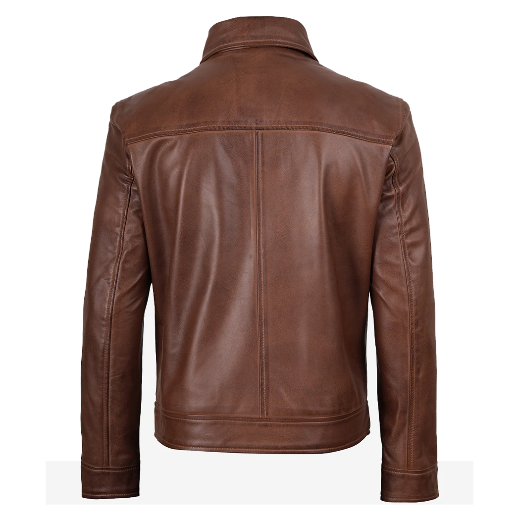 Mens Classic Harrington Borwn Leather Jacket