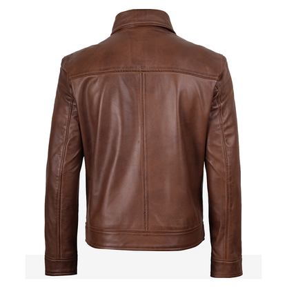 Mens Classic Harrington Borwn Leather Jacket