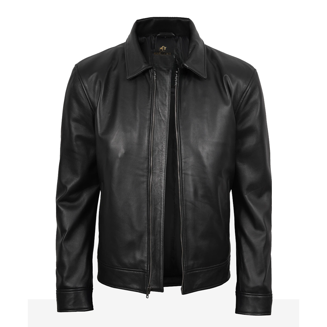 Men’s Tony Black Leather Harrington Jacket