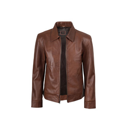 Mens Classic Harrington Borwn Leather Jacket