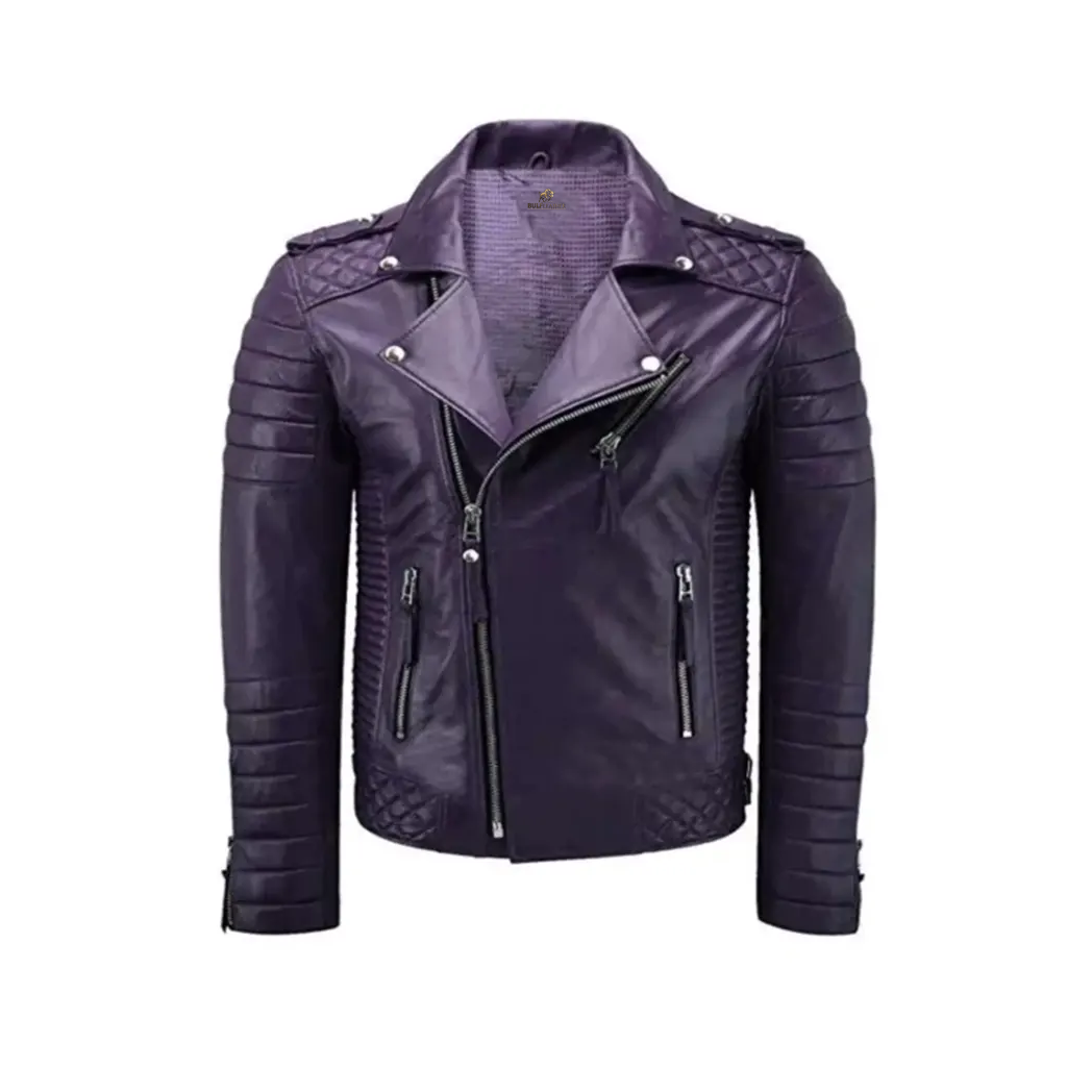 Women Purple Leather Quilted Jacket