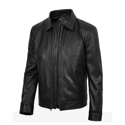 Men’s Tony Black Leather Harrington Jacket